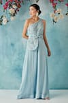Siyona By Ankurita_Blue Semi Raw Silk Embroidered Sequin One-shoulder Jumpsuit With Belt _Online_at_Aza_Fashions