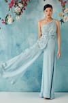 Buy_Siyona By Ankurita_Blue Semi Raw Silk Embroidered Sequin One-shoulder Jumpsuit With Belt _Online_at_Aza_Fashions