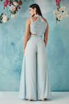 Shop Siyona By Ankurita Blue Semi Raw Silk Embroidered Sequin Halter Blouse And Pant Set at Aza Fashions Shop_Siyona By Ankurita_Blue Semi Raw Silk Embroidered Sequin Halter Blouse And Pant Set _at_Aza_Fashions