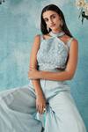 Siyona By Ankurita Blue Semi Raw Silk Embroidered Sequin Halter Blouse And Pant Set at Aza Fashions Siyona By Ankurita_Blue Semi Raw Silk Embroidered Sequin Halter Blouse And Pant Set _at_Aza_Fashions