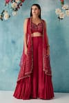 Siyona By Ankurita_Red Silk, Chiffon Sequins Asymmetric Embroidered Cape And Layered Sharara Set _Online_at_Aza_Fashions