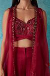Buy_Siyona By Ankurita_Red Silk, Chiffon Sequins Asymmetric Embroidered Cape And Layered Sharara Set _Online_at_Aza_Fashions