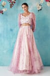 Buy Siyona By Ankurita Purple Crop Top Sleeves And Lehenga Organza Embroidered & Embellished Blouse Set at Aza Fashions Buy_Siyona By Ankurita_Purple Crop Top Sleeves And Lehenga Organza Embroidered & Embellished Blouse Set _at_Aza_Fashions
