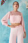 Buy Siyona By Ankurita Pink Georgette Embroidered Round Hand Pleated Blouse And Pant Set Online at Aza Fashions Buy_Siyona By Ankurita_Pink Georgette Embroidered Round Hand Pleated Blouse And Pant Set _Online_at_Aza_Fashions