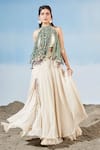 Shop_Siyona by Ankurita_Ivory Hand Embroidered Bustier And Slit Lehenga Set_Online_at_Aza_Fashions