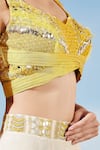 Siyona by Ankurita_Yellow Semi Raw Silk Embrodiered Geometric Blouse Lehenga Skirt Set _at_Aza_Fashions