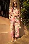 Tasuvure_Multi Color Georgette Printed Floral Garden Kaftan Shirt With Pant  _Online_at_Aza_Fashions