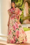 Tasuvure Indes_Multi Color Top Organza Floral Blossom Pattern Ruffle With Lehenga  _Online_at_Aza_Fashions