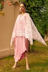 Buy_Tasuvure_Pink Satin Silk Embroidered Floral Cape Sheer With Asymmetric Dress  _Online_at_Aza_Fashions