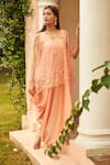 Shop_Tasuvure_Peach Satin Silk Embroidered Floral Cape Thread With Plain Dress  _Online_at_Aza_Fashions