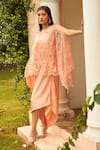 Tasuvure_Peach Satin Silk Embroidered Floral Cape Thread With Plain Dress  _at_Aza_Fashions