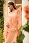 Buy_Tasuvure_Peach Satin Silk Embroidered Floral Cape Thread With Plain Dress  