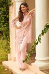 Buy_Tasuvure_Pink Satin, Silk, Net Embroidery Mandarin Thread Scalloped Tunic With Pant_Online_at_Aza_Fashions