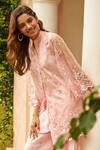 Shop_Tasuvure_Pink Satin, Silk, Net Embroidery Mandarin Thread Scalloped Tunic With Pant_Online_at_Aza_Fashions