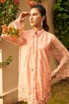 Buy Tasuvure Indes Peach Satin, Net, Silk Applique, Floral Thread Embroidered Tunic With Pant Online at Aza Fashions Buy_Tasuvure Indes_Peach Satin, Net, Silk Applique, Floral Thread Embroidered Tunic With Pant _Online_at_Aza_Fashions