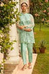 Buy Tasuvure Indes Green Satin, Silk, Net Applique, Pearls Floral Embroidered Tunic And Pant Set Online at Aza Fashions Buy_Tasuvure Indes_Green Satin, Silk, Net Applique, Pearls Floral Embroidered Tunic And Pant Set_Online_at_Aza_Fashions