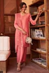 Buy Tasuvure Indes Pink Polyester, Organza Embroidery V-neck Textured Kurta Set With Dupatta Online at Aza Fashions Buy_Tasuvure Indes_Pink Polyester, Organza Embroidery V-neck Textured Kurta Set With Dupatta _Online_at_Aza_Fashions