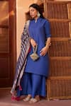 Buy_Tasuvure Indes_Blue Pleated Polyester Bandhani Mandarin Myra Kurta Set With Dupatta  _at_Aza_Fashions