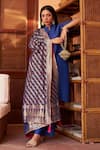 Tasuvure Indes_Blue Pleated Polyester Bandhani Mandarin Myra Kurta Set With Dupatta  _at_Aza_Fashions