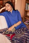 Buy_Tasuvure Indes_Blue Pleated Polyester Bandhani Mandarin Myra Kurta Set With Dupatta  