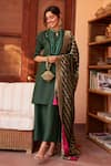 Tasuvure Indes_Green Pleated Polyester Bandhani Myra Solid Kurta Set With Dupatta  _Online_at_Aza_Fashions