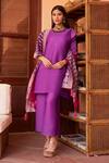 Buy_Tasuvure Indes_Purple Organza, Pashmina, Polyester Tassels Mandarin Myra Pleated Kurta Pant Set_at_Aza_Fashions
