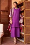 Shop_Tasuvure Indes_Purple Organza, Pashmina, Polyester Tassels Mandarin Myra Pleated Kurta Pant Set_at_Aza_Fashions