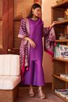 Tasuvure Indes_Purple Organza, Pashmina, Polyester Tassels Mandarin Myra Pleated Kurta Pant Set_Online_at_Aza_Fashions