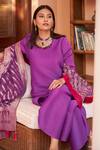 Shop_Tasuvure Indes_Purple Organza, Pashmina, Polyester Tassels Mandarin Myra Pleated Kurta Pant Set_Online_at_Aza_Fashions