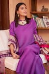 Tasuvure Indes_Purple Organza, Pashmina, Polyester Tassels Mandarin Myra Pleated Kurta Pant Set_at_Aza_Fashions