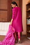Shop Tasuvure Indes Pink Polyester, Brocade, Organza Sequins V-neck Pleated Kurta Set at Aza Fashions Shop_Tasuvure Indes_Pink Polyester, Brocade, Organza Sequins V-neck Pleated Kurta Set _at_Aza_Fashions