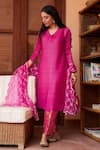 Buy Tasuvure Indes Pink Polyester, Brocade, Organza Sequins V-neck Pleated Kurta Set Online at Aza Fashions Buy_Tasuvure Indes_Pink Polyester, Brocade, Organza Sequins V-neck Pleated Kurta Set _Online_at_Aza_Fashions
