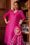 Tasuvure Indes Pink Polyester, Brocade, Organza Sequins V-neck Pleated Kurta Set at Aza Fashions Tasuvure Indes_Pink Polyester, Brocade, Organza Sequins V-neck Pleated Kurta Set _at_Aza_Fashions
