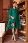 Buy_Tasuvure Indes_Green Kurta Pleated Polyester Embroidery Plain Set With Brocade Pant  _at_Aza_Fashions