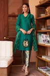 Buy_Tasuvure Indes_Green Kurta Pleated Polyester Embroidery Plain Set With Brocade Pant  _Online_at_Aza_Fashions