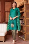 Shop_Tasuvure Indes_Green Kurta Pleated Polyester Embroidery Plain Set With Brocade Pant  _Online_at_Aza_Fashions