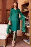 Tasuvure Indes_Green Kurta Pleated Polyester Embroidery Plain Set With Brocade Pant  _at_Aza_Fashions