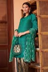 Shop_Tasuvure Indes_Green Kurta Pleated Polyester Embroidery Plain Set With Brocade Pant  _at_Aza_Fashions