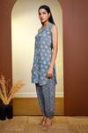 Buy_Pheeta_Blue Cotton Floral Patterns Notched Collar Kurta And Patiala Pant Set _Online_at_Aza_Fashions