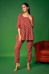 Buy_Pheeta_Red Cotton Hand Printed Floral Patterns U Neck Gathered Top And Pant Set _at_Aza_Fashions