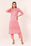 Buy_Pheeta_Peach Cotton Hand Printed And Embellished Botanical Kurta & Pant Set _at_Aza_Fashions