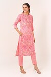 Shop_Pheeta_Peach Cotton Hand Printed And Embellished Botanical Kurta & Pant Set _Online_at_Aza_Fashions