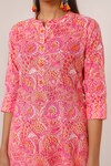 Buy_Pheeta_Peach Cotton Hand Printed And Embellished Botanical Kurta & Pant Set 