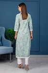 Shop_Pheeta_Green Cotton Hand Printed And Embellished Floret Kurta & Pant Set _at_Aza_Fashions