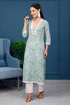 Buy_Pheeta_Green Cotton Hand Printed And Embellished Floret Kurta & Pant Set _Online_at_Aza_Fashions