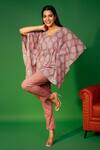 Shop_Pheeta_Brown Cotton Hand Printed Ogee And Floral Kaftan & Pant Nightwear Set _Online_at_Aza_Fashions