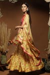 Shop_Label Ne'chi_Yellow Silk Floral And Mirror Work Scoop Pattern Lehenga Set With Cape  _at_Aza_Fashions