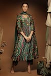 Buy_Label Ne'chi_Green Silk Floral Patterns V-neck Anarkali Set  _at_Aza_Fashions