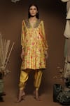 Buy_Label Ne'chi_Yellow Silk Floral And Mirror Work V-neck Pattern Anarkali & Salwar Set  _at_Aza_Fashions