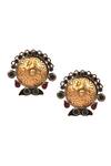 Shop_Sangeeta Boochra_Gold Plated Stone Floral Carved Earrings _at_Aza_Fashions